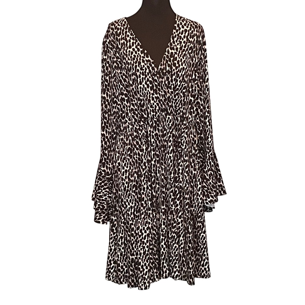 Torrid Leopard Print Faux Wrap Dress Womens 1 Plus Bell Sleeve Tiered Mob Wife